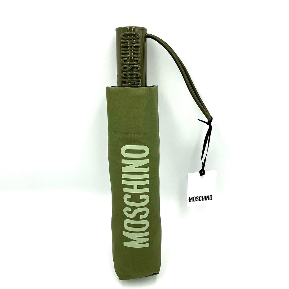 Moschino Khaki Green Logo Print Compact Umbrella #994